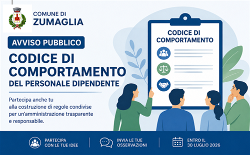 Avviso pubblico di procedura aperta per lapprovazione del codice di comportamento del personale dipendente del comune di zumaglia